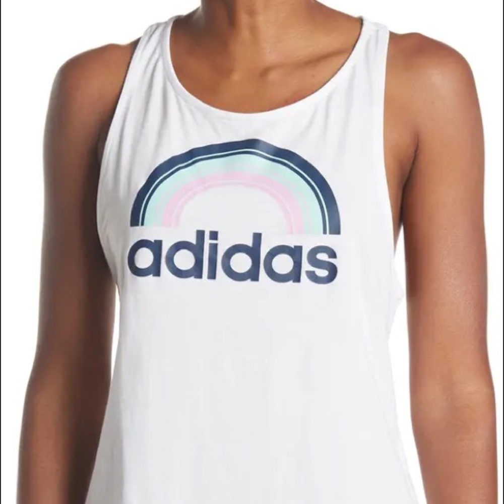 🆕 Adidas Rainbow Logo Racerback white medium Tank Top 106